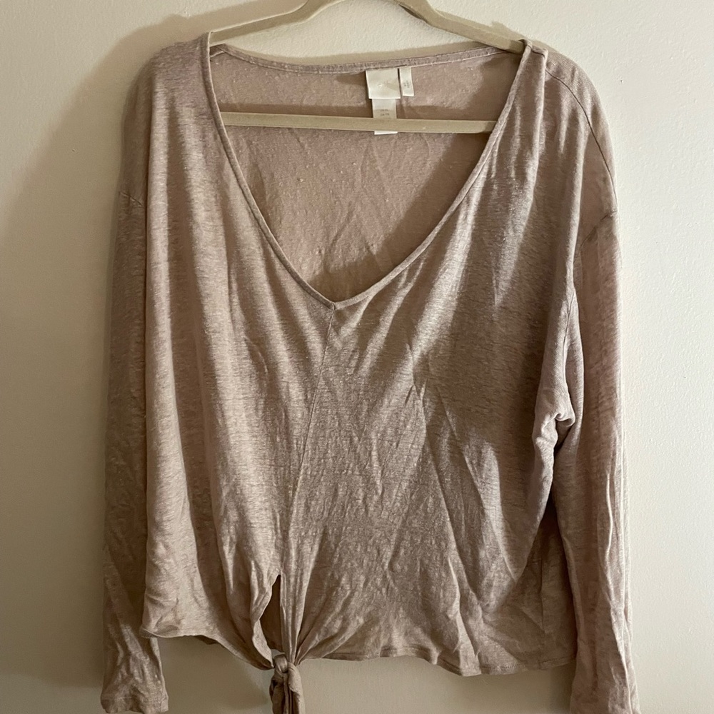 Linen tie-front shirt